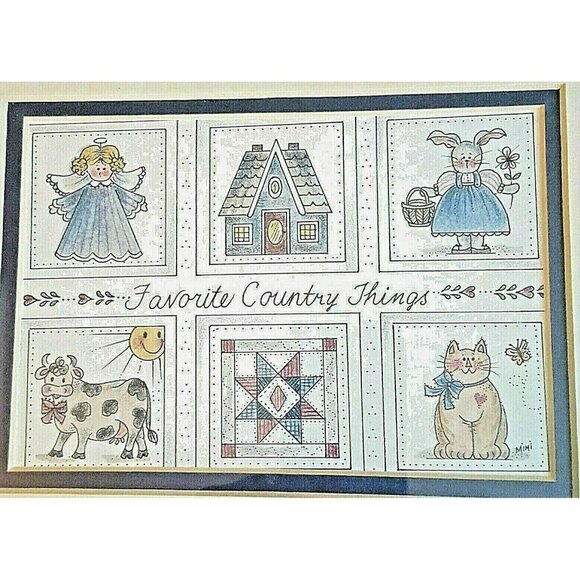 Handmade Other - Country Wall Plaque Picture Matted Glass Angel Cat Cow Favorite Country Things